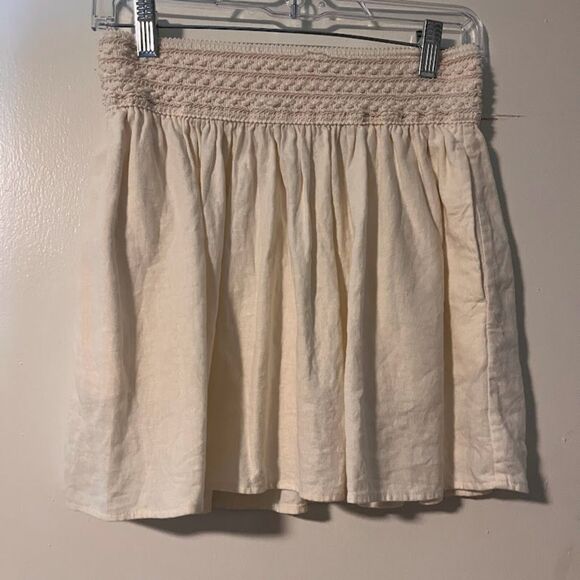 J Crew Skirt XS Mini Skater Cream Pockets Linen Blend Coquette Cottagecore - Picture 3 of 6